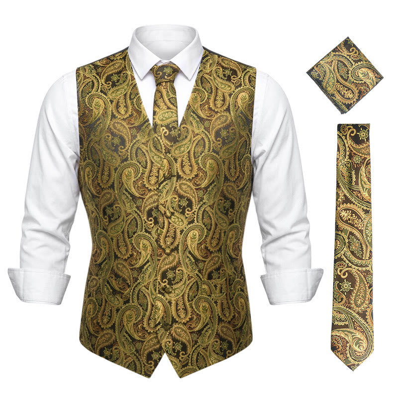 Ensemble de 3 pièces pour homme, gilet à motif cachemire jacquard - image 0