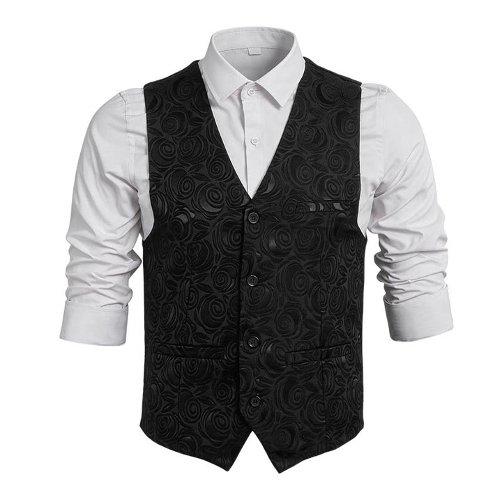 Gilet blanc élégant pour homme, à trois poches, en jacquard à motif cachemire. - Noir - 8XL - image 10