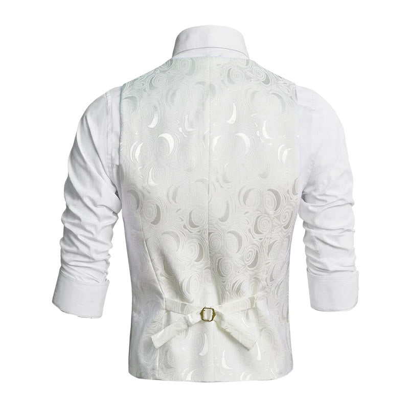Gilet blanc élégant pour homme, à trois poches, en jacquard à motif cachemire. - image 4