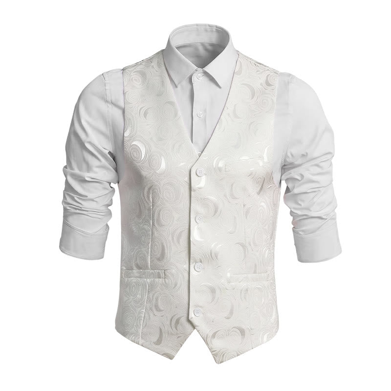 Gilet blanc élégant pour homme, à trois poches, en jacquard à motif cachemire. - Blanc - 8XL - image 0