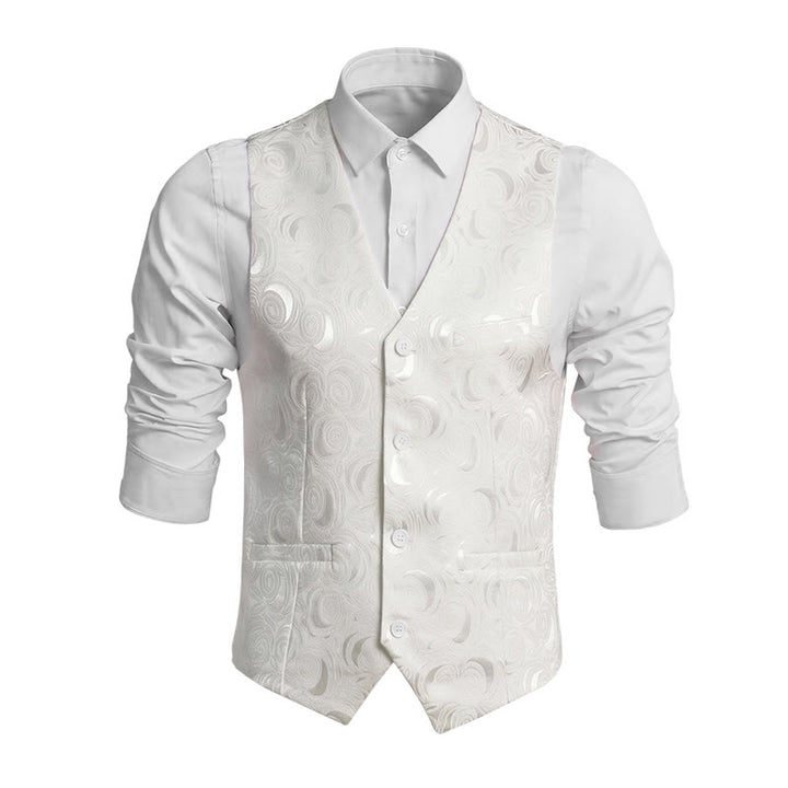 Gilet blanc élégant pour homme, à trois poches, en jacquard à motif cachemire. - Blanc - 8XL - image 0