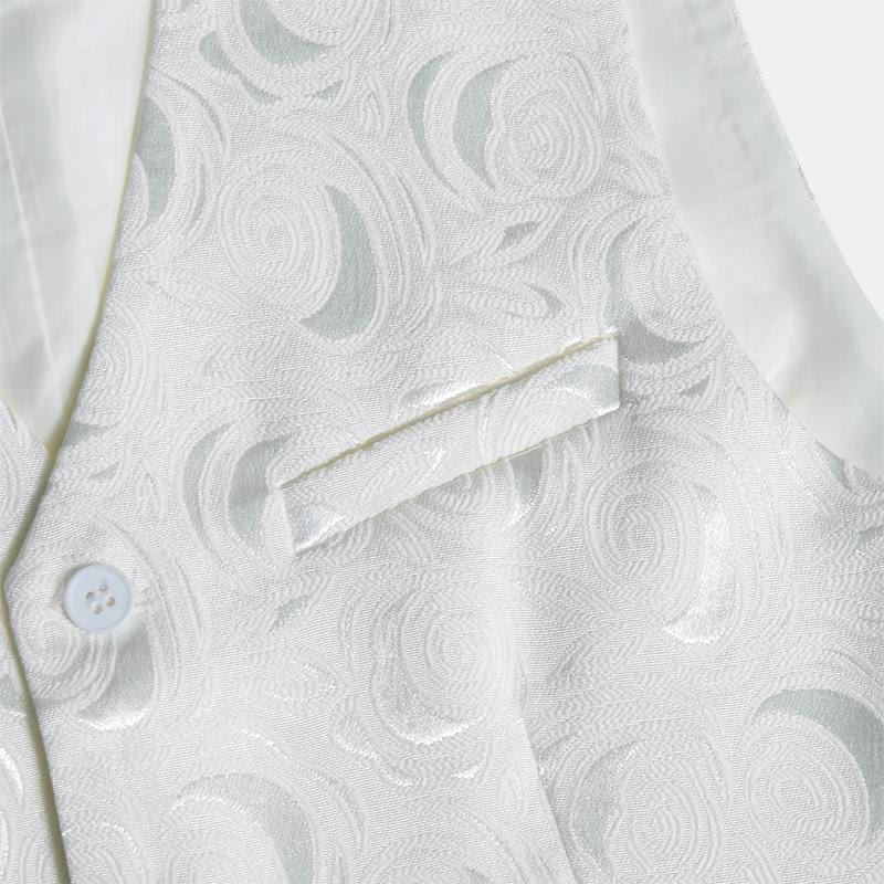 Gilet blanc élégant pour homme, à trois poches, en jacquard à motif cachemire. - image 8