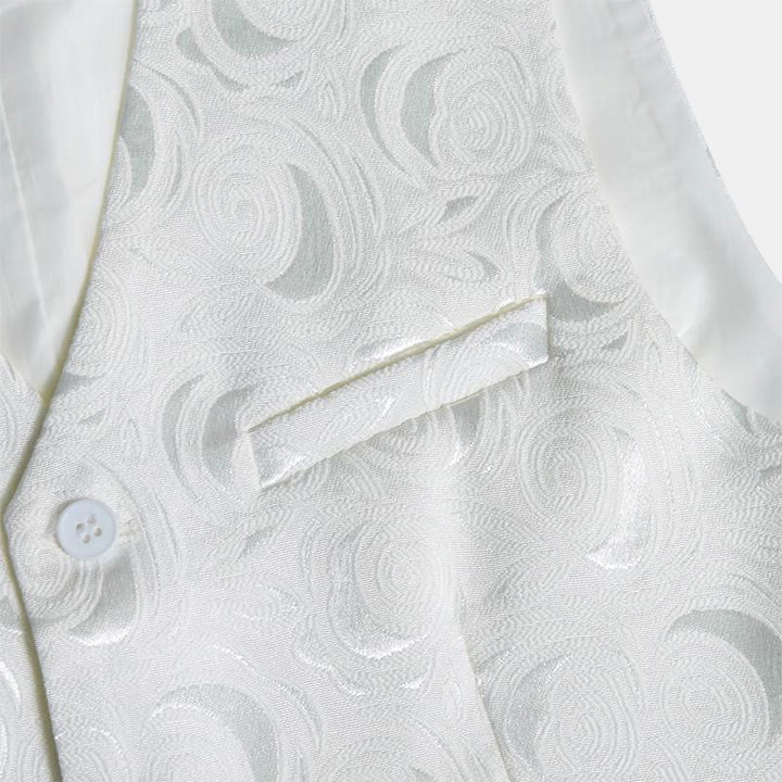 Gilet blanc élégant pour homme, à trois poches, en jacquard à motif cachemire. - image 8