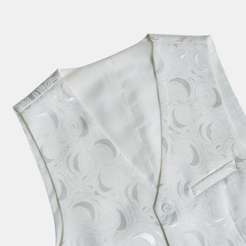 Gilet blanc élégant pour homme, à trois poches, en jacquard à motif cachemire. - image 5