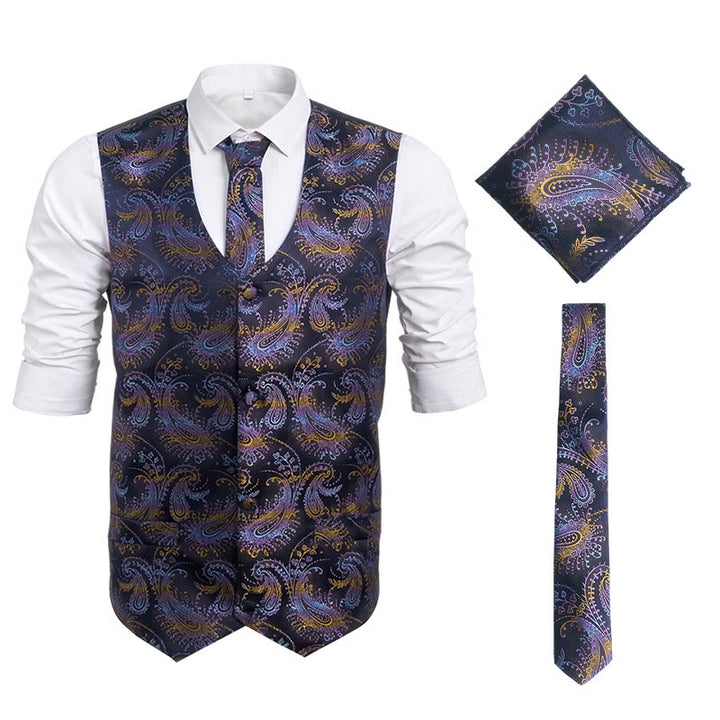 Ensemble de 3 pièces pour homme, gilet habillé à motif cachemire rétro - image 0