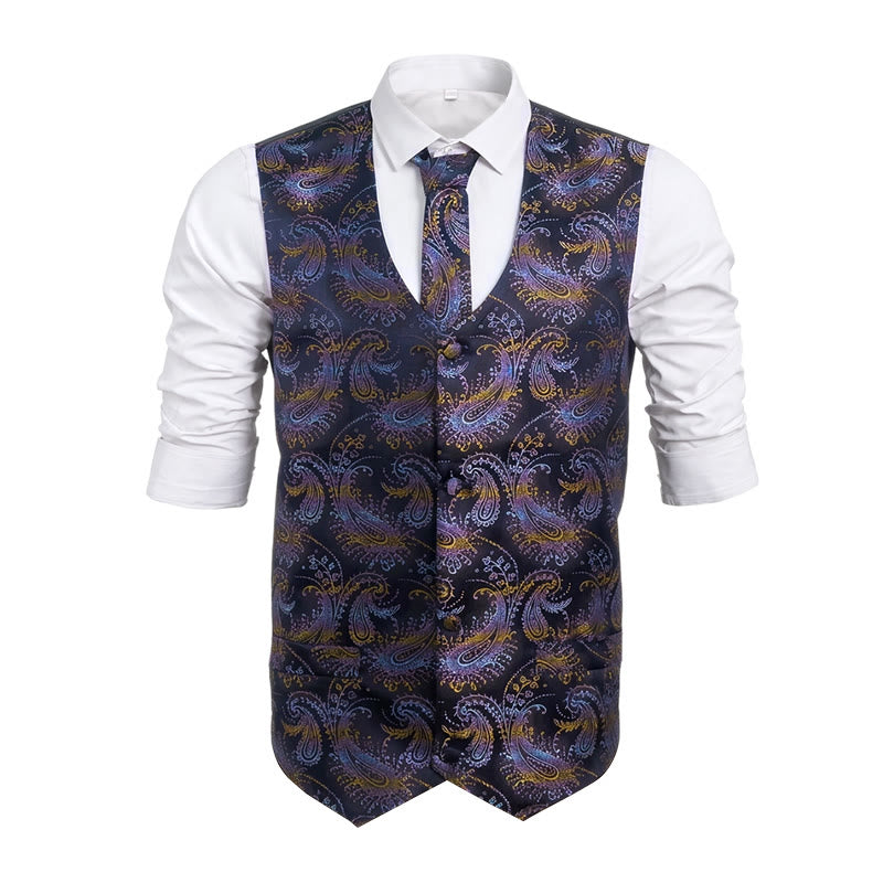 Ensemble de 3 pièces pour homme, gilet habillé à motif cachemire rétro - Violet - 2XL - image 4