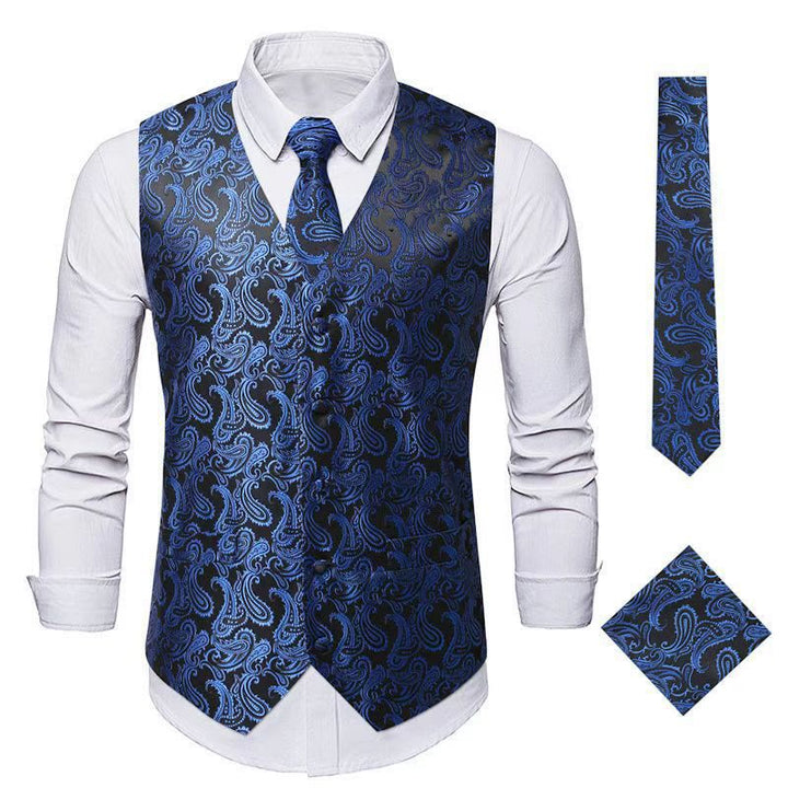 Ensemble gilet et veste de costume élégant pour homme, motif cachemire jacquard, 3 pièces - Bleu royal - 3XL - image 7