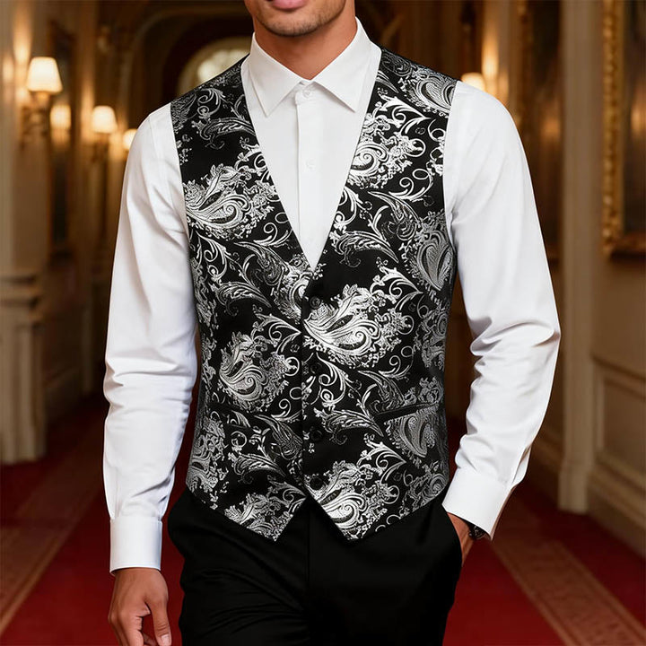 Gilet homme coupe slim à motif cachemire jacquard rétro - image 1