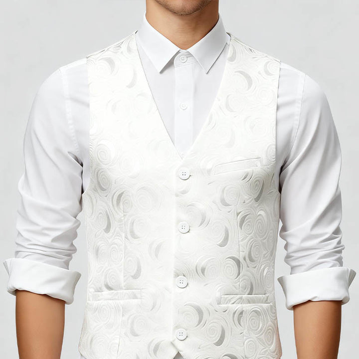 Gilet blanc élégant pour homme, à trois poches, en jacquard à motif cachemire. - image 3