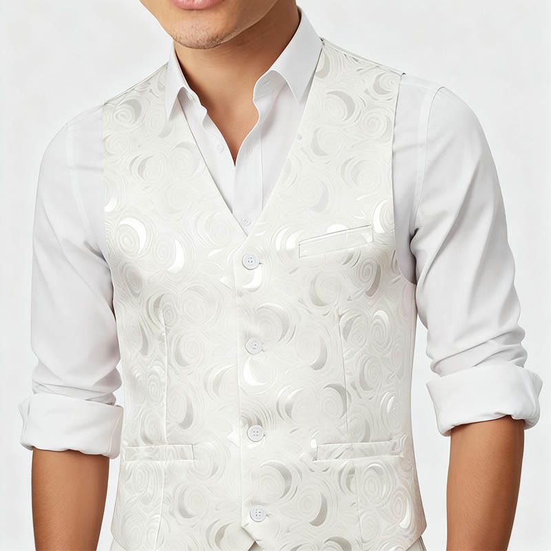 Gilet blanc élégant pour homme, à trois poches, en jacquard à motif cachemire. - image 2