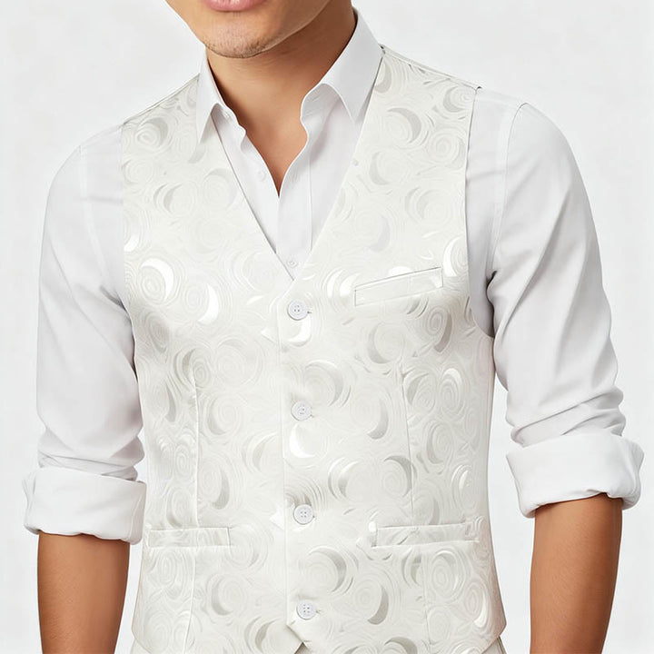 Gilet blanc élégant pour homme, à trois poches, en jacquard à motif cachemire. - image 2