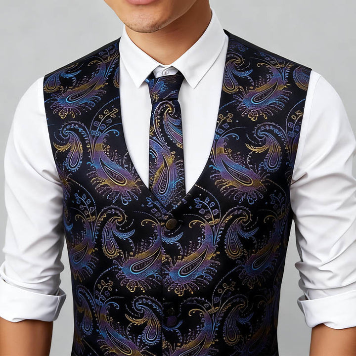 Ensemble de 3 pièces pour homme, gilet habillé à motif cachemire rétro - image 2