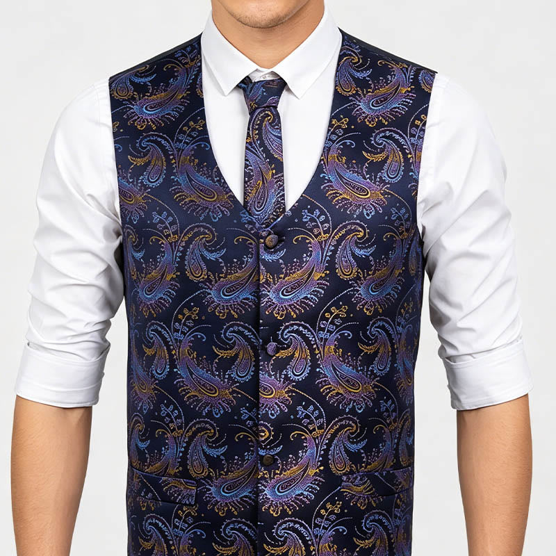 Ensemble de 3 pièces pour homme, gilet habillé à motif cachemire rétro - image 3