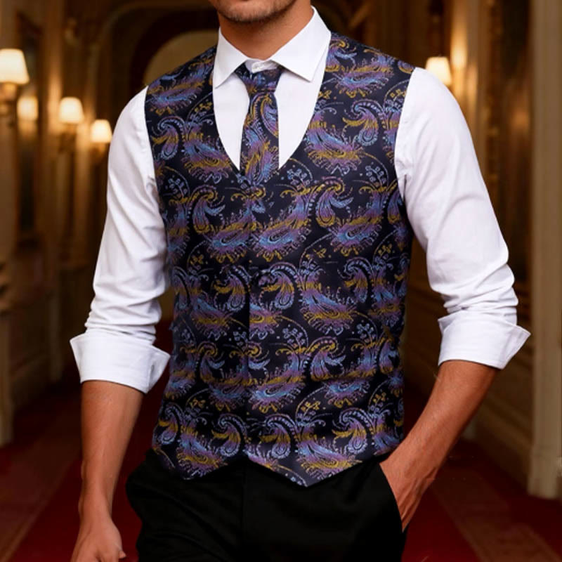 Ensemble de 3 pièces pour homme, gilet habillé à motif cachemire rétro - image 1