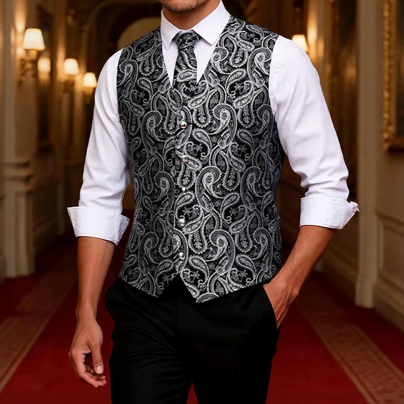 Ensemble de 3 pièces pour homme, gilet à motif cachemire jacquard - image 1