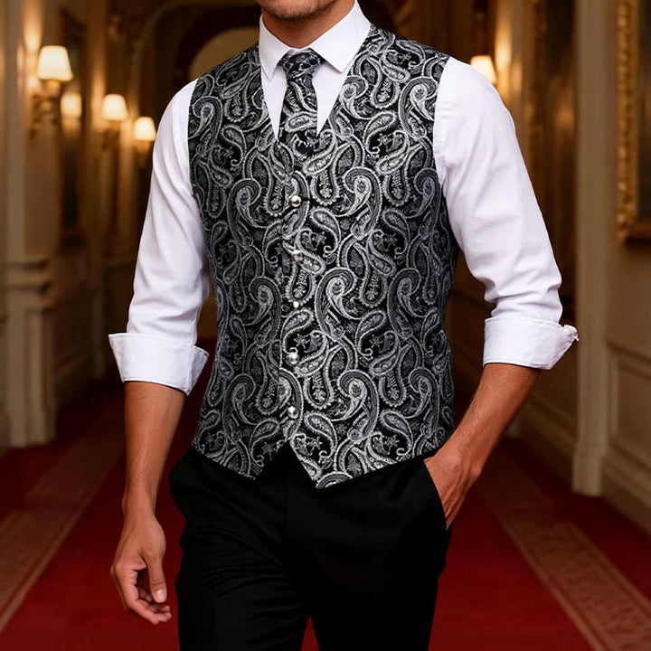 Ensemble de 3 pièces pour homme, gilet à motif cachemire jacquard - image 1