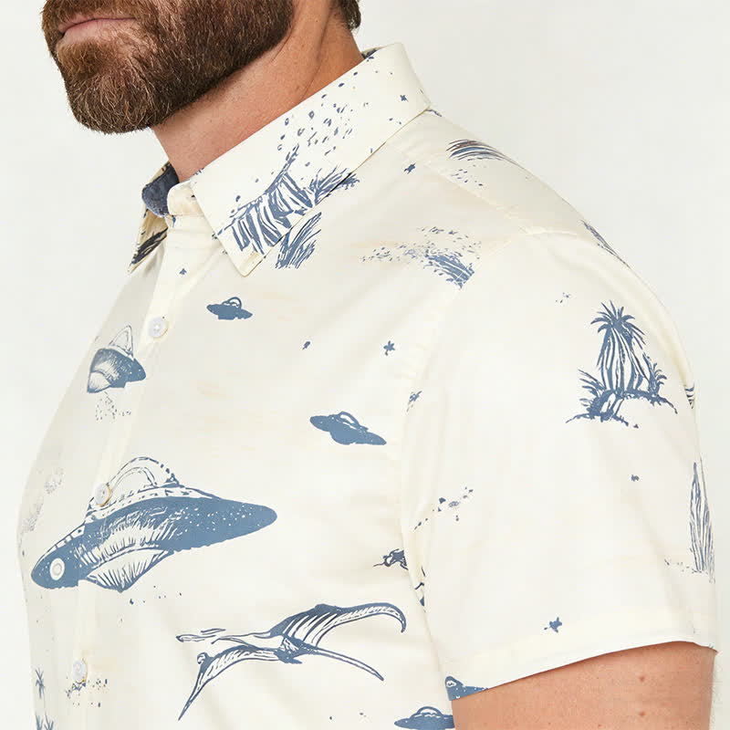 Chemise western pour homme avec imprimé surréaliste de dinosaures chevauchant et d'OVNIs dans le désert - image 3