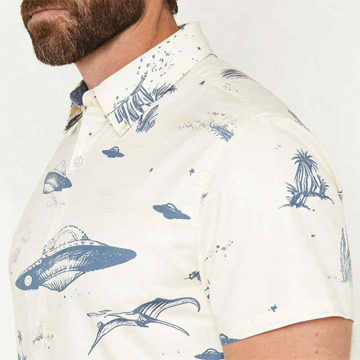 Chemise western pour homme avec imprimé surréaliste de dinosaures chevauchant et d'OVNIs dans le désert - image 3