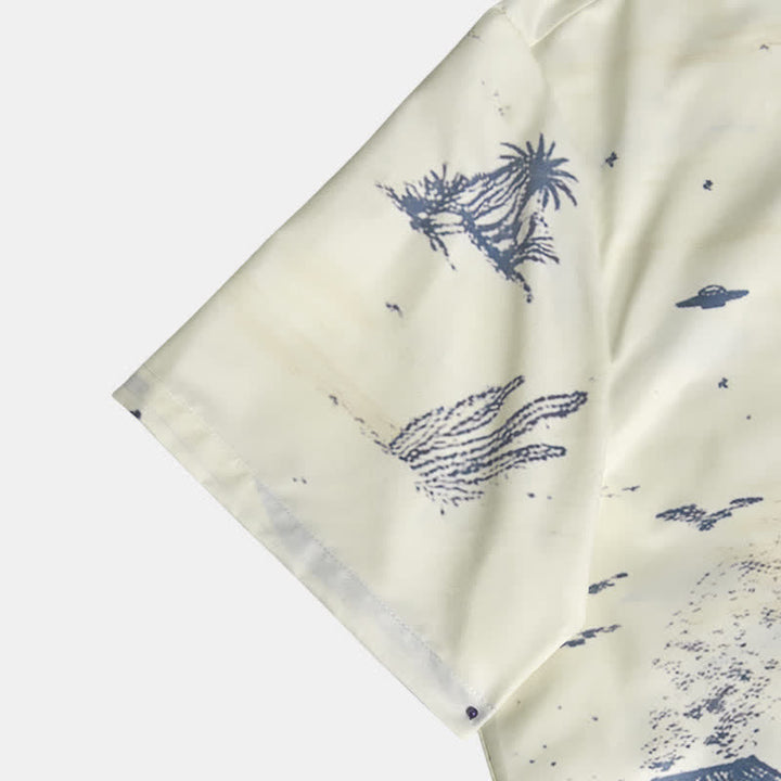Chemise western pour homme avec imprimé surréaliste de dinosaures chevauchant et d'OVNIs dans le désert - image 4