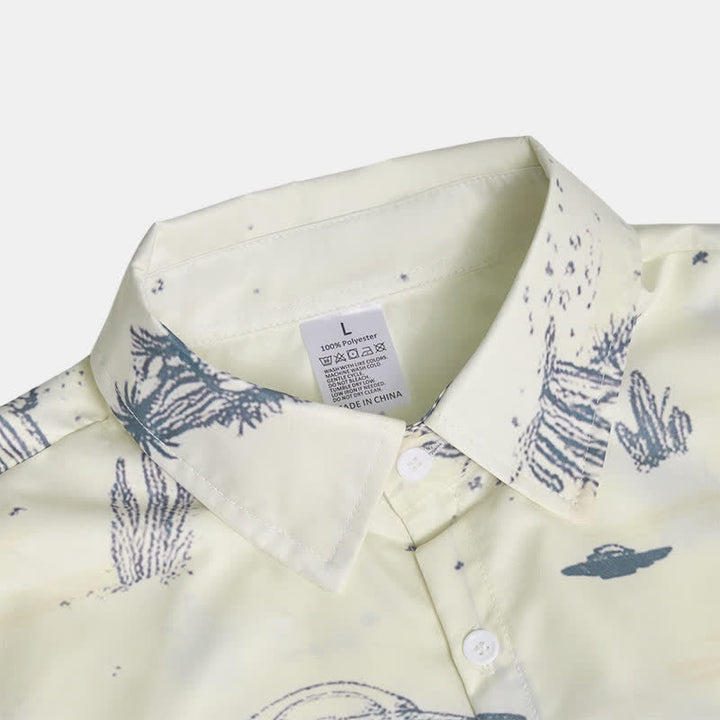 Chemise western pour homme avec imprimé surréaliste de dinosaures chevauchant et d'OVNIs dans le désert - image 5