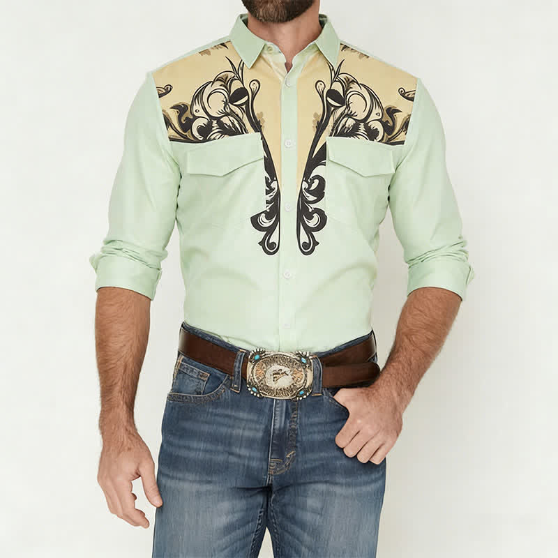 Chemise western à manches longues pour homme, imprimée en 3D avec des volutes baroques - image 2
