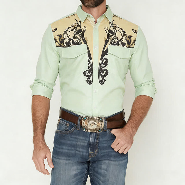 Chemise western à manches longues pour homme, imprimée en 3D avec des volutes baroques - image 2