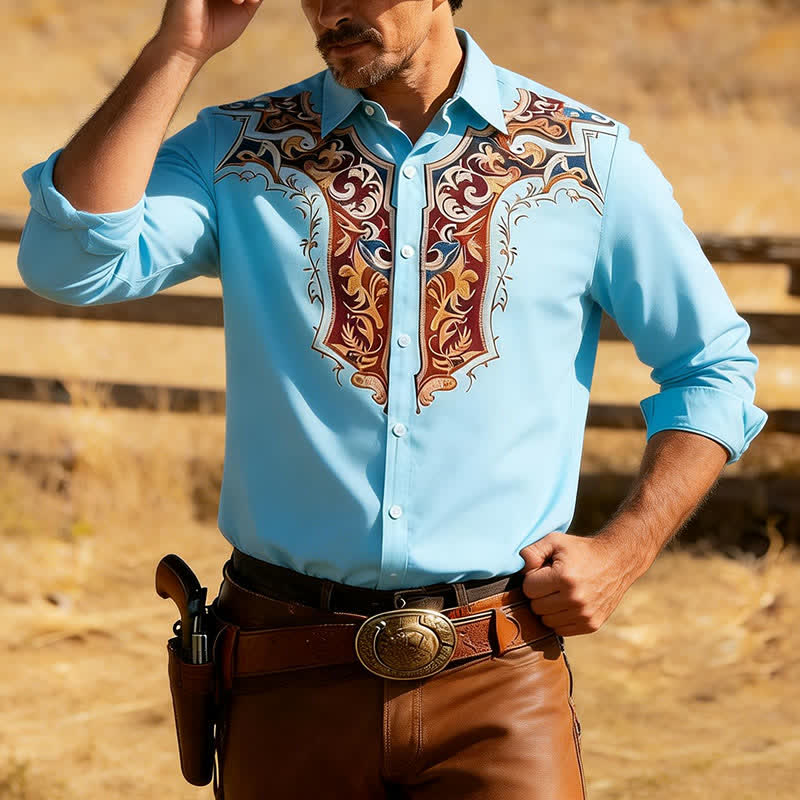 Chemise imprimée 3D style cowboy traditionnel pour homme - Bleu ciel - 3XL - image 6