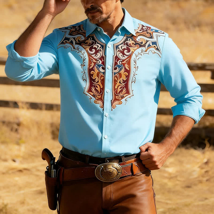 Chemise imprimée 3D style cowboy traditionnel pour homme - Bleu ciel - 3XL - image 6