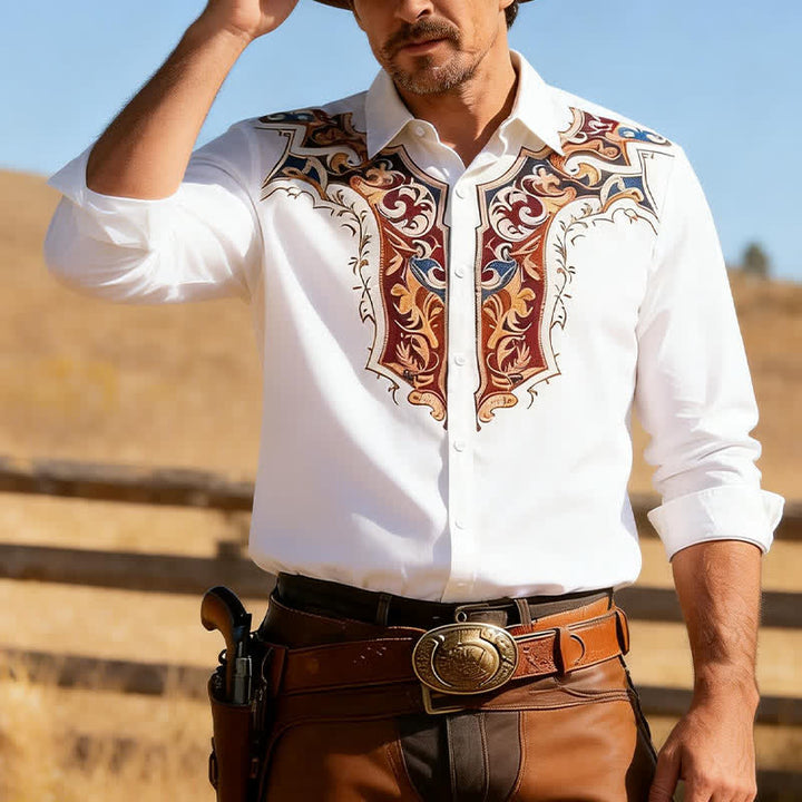 Chemise imprimée 3D style cowboy traditionnel pour homme - Blanc - 3XL - image 5