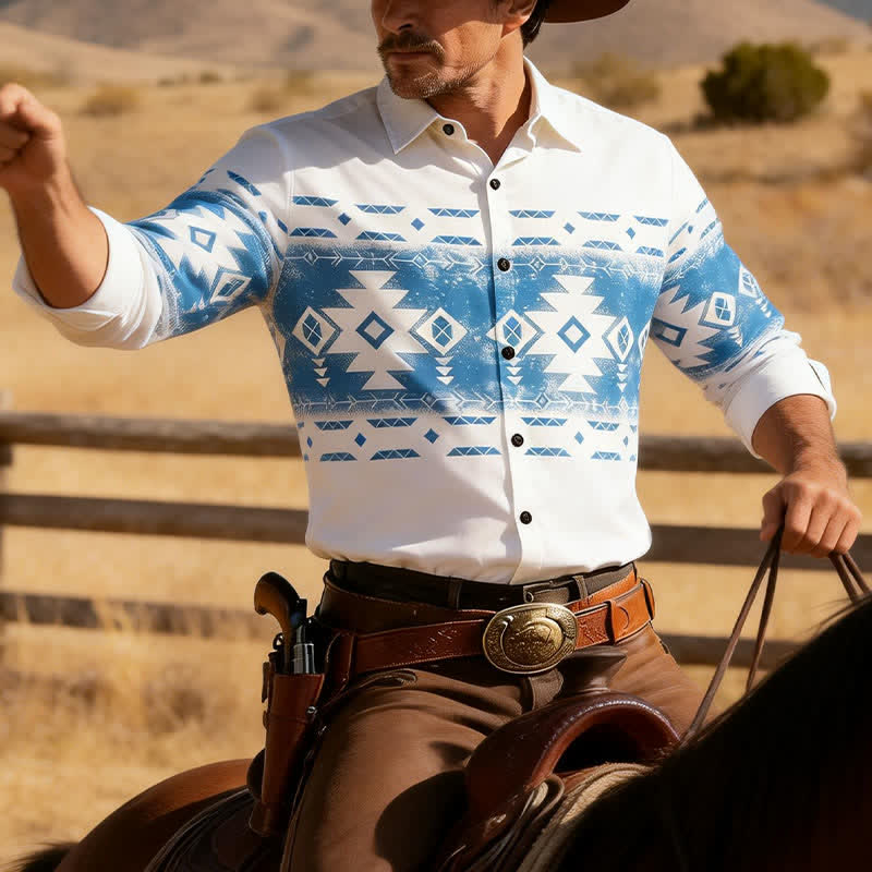 Chemise western pour homme à imprimé géométrique aztèque du sud-ouest - Blanc - 3XL - image 0
