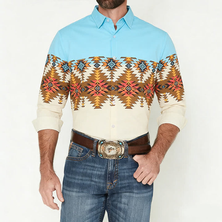 Chemise western homme à imprimé aztèque du sud-ouest, color block - image 1