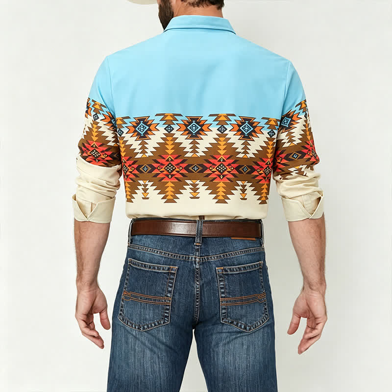Chemise western homme à imprimé aztèque du sud-ouest, color block - image 2