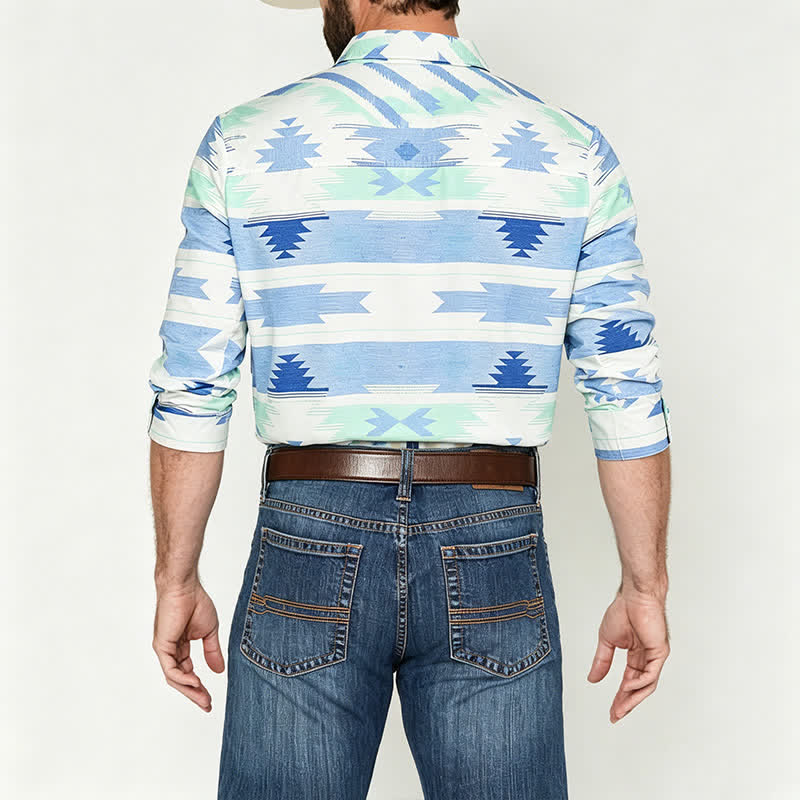 Chemise western bleu clair pour homme à imprimé géométrique aztèque - image 2