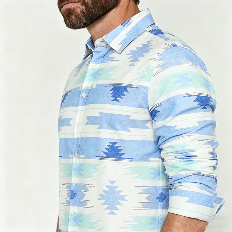 Chemise western bleu clair pour homme à imprimé géométrique aztèque - image 3