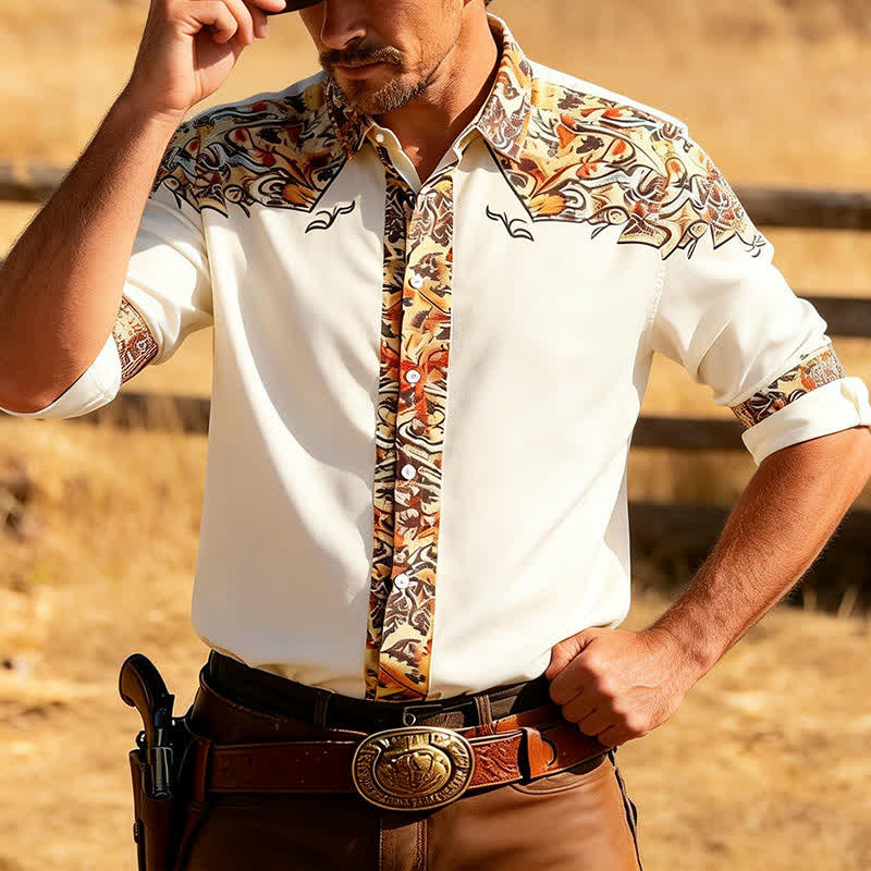 Chemise western rétro pour homme, imprimée en 3D à motif cachemire - Blanc - 5XL - image 0