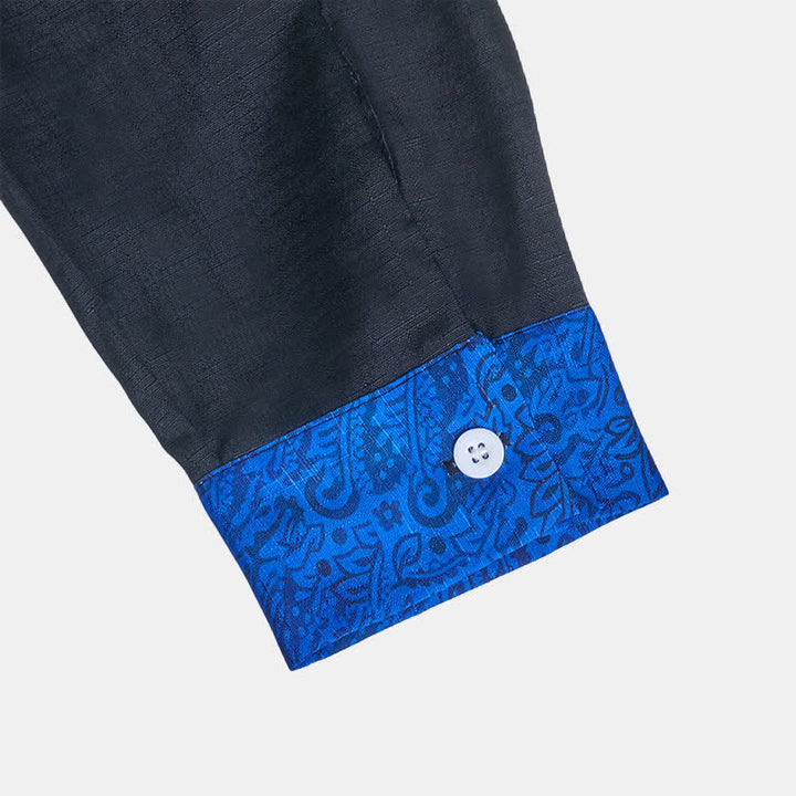 Chemise habillée pour homme, motif cachemire noir et bleu, col contrastant - image 6