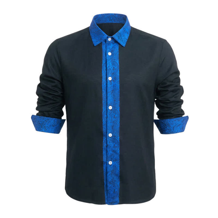 Chemise habillée pour homme, motif cachemire noir et bleu, col contrastant - Noir et bleu - 6XL - image 0