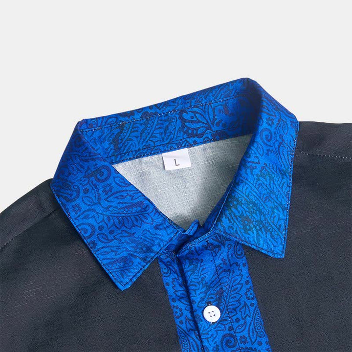 Chemise habillée pour homme, motif cachemire noir et bleu, col contrastant - image 5