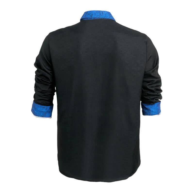 Chemise habillée pour homme, motif cachemire noir et bleu, col contrastant - image 4