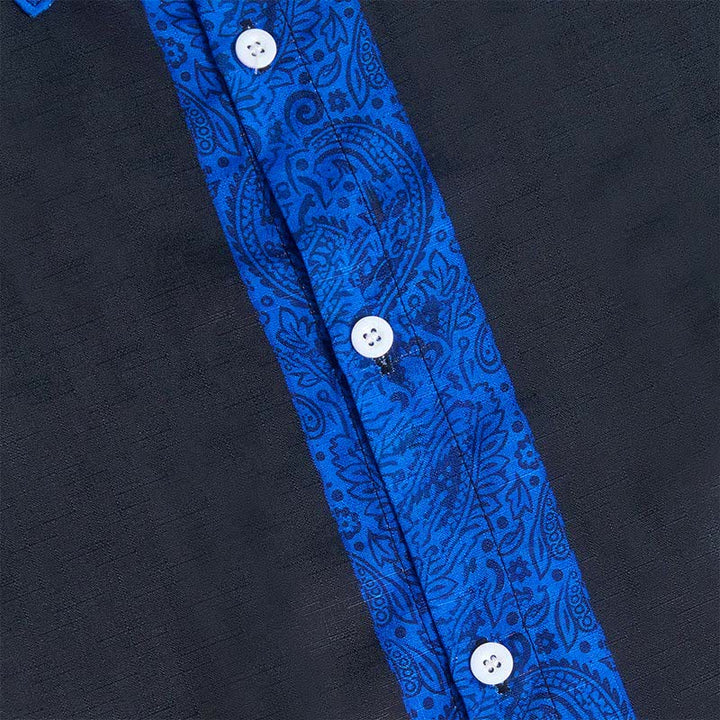 Chemise habillée pour homme, motif cachemire noir et bleu, col contrastant - image 7
