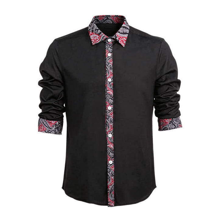 Chemise habillée pour homme à col contrastant, motif cachemire noir, rouge et gris - Noir et rouge - 6XL - image 0