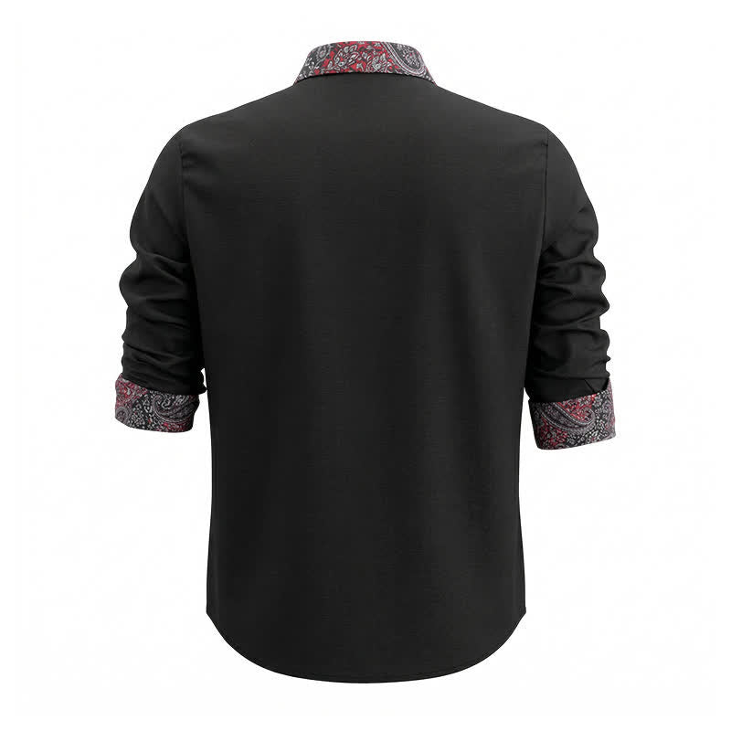 Chemise habillée pour homme à col contrastant, motif cachemire noir, rouge et gris - image 4