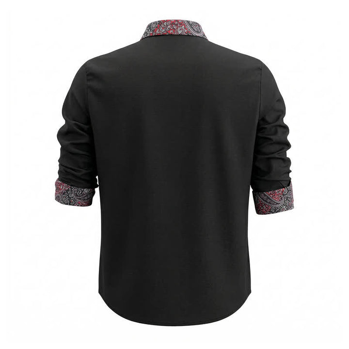 Chemise habillée pour homme à col contrastant, motif cachemire noir, rouge et gris - image 4