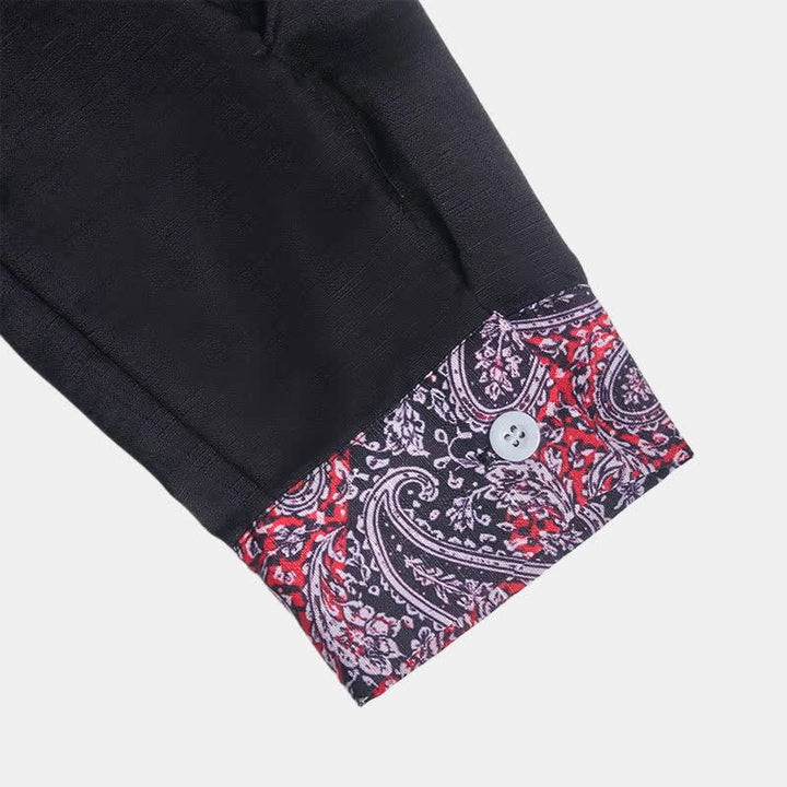 Chemise habillée pour homme à col contrastant, motif cachemire noir, rouge et gris - image 7