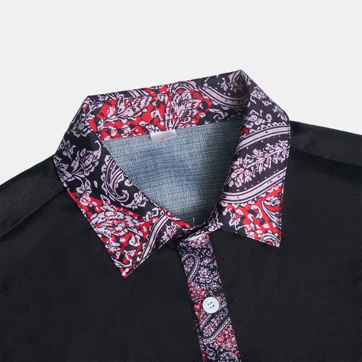 Chemise habillée pour homme à col contrastant, motif cachemire noir, rouge et gris - image 5