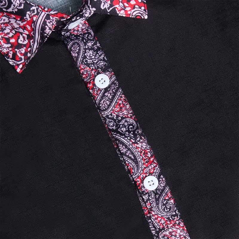 Chemise habillée pour homme à col contrastant, motif cachemire noir, rouge et gris - image 6