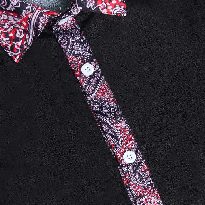 Chemise habillée pour homme à col contrastant, motif cachemire noir, rouge et gris - image 6