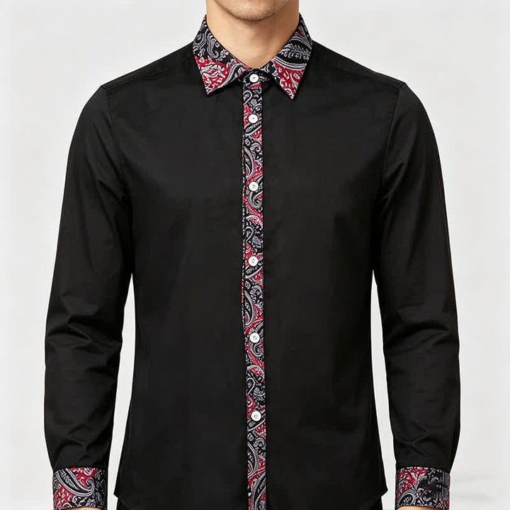 Chemise habillée pour homme à col contrastant, motif cachemire noir, rouge et gris - image 2