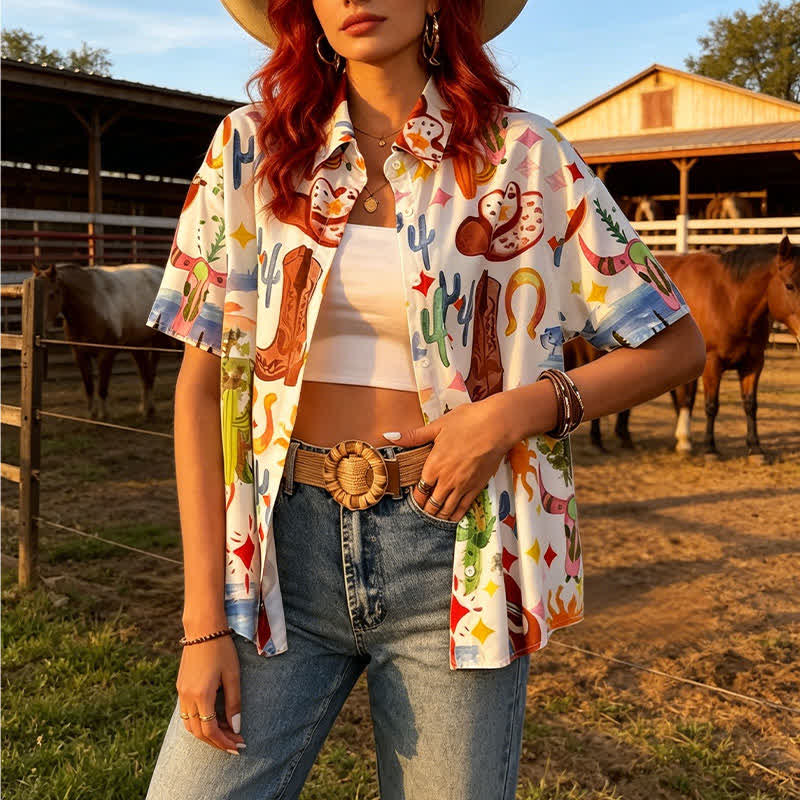Chemise à manches courtes imprimée aquarelle style western décontracté d'été pour femme - Style n° 4 - 4XL - image 3