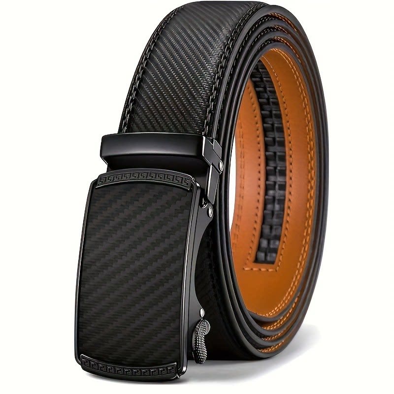 Ceinture homme en cuir véritable à boucle automatique, style business casual - Noir - 46 - image 1